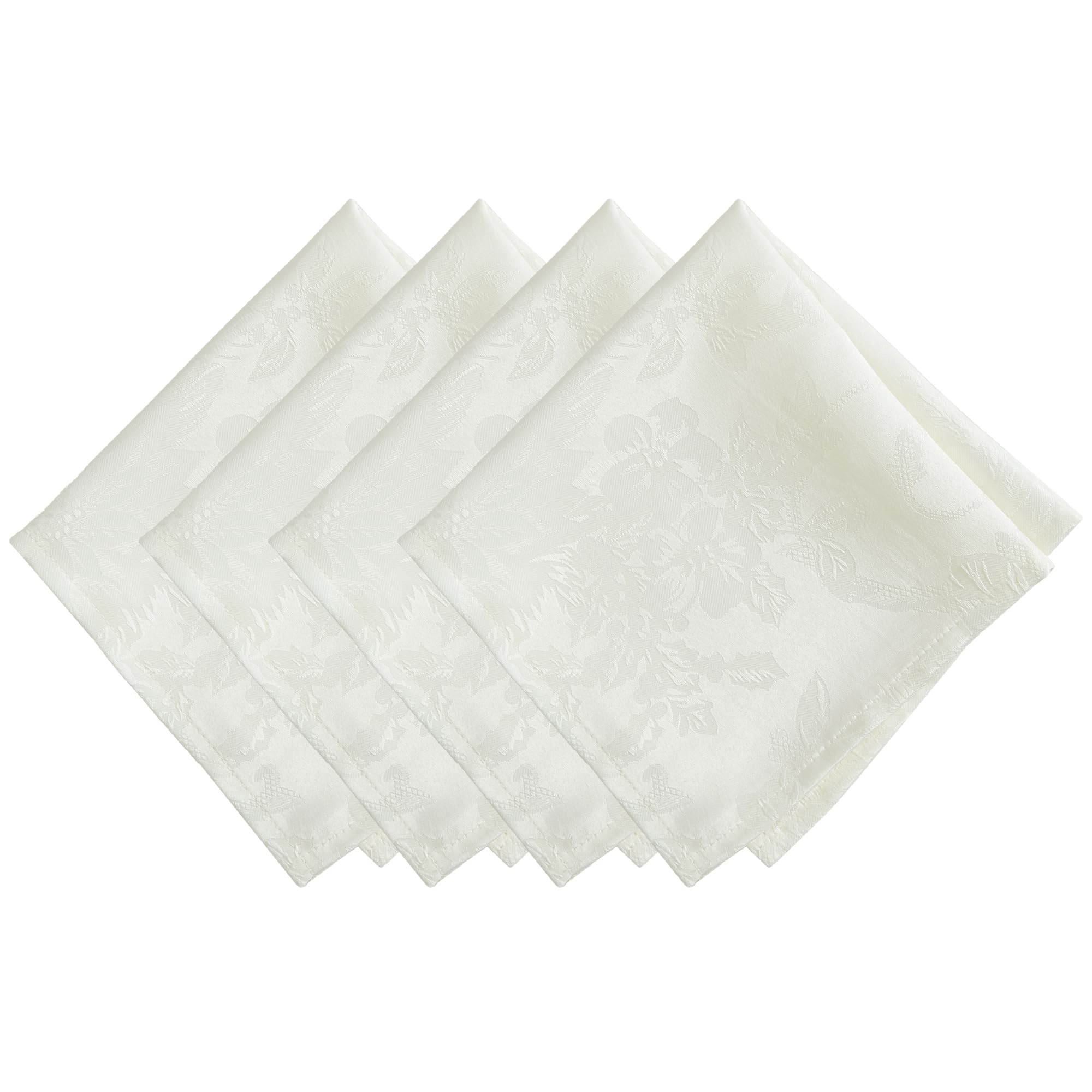 Elrene Home Fashions Poinsettia Elegance Jacquard Holiday Cloth Dinner Napkins Set of 4, 17" x 17", Ivory 4 Count