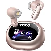 TOZO NC20 Pro Active Noise Cancelling Wireless Earbuds with Smart Touch Screen, LDAC Hi-Res Audio, Stereo Bass, 6 Mics AI Call Ear Buds, 80H Playtime, IPX8 Waterproof, 32 EQ via App, Wireless Charging