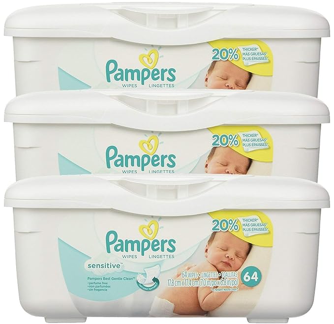 Pampers Wipes Sensitive 64 ct, Pack of 3 Baby