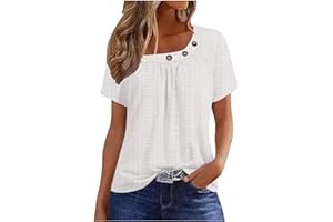 FLOLEO Womens Summer Tops Eyelet Cold Shoulder Shirt Button down Henley Shirts Vacation Trendy Vneck Blouse Boho Comfy Shirts