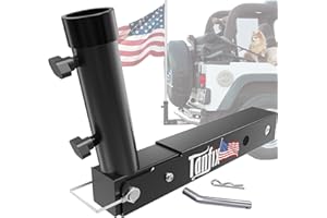 Tanfix Foldable Hitch Mount Flagpole Holder | All Metal Heavy- Duty, Fits Standard 2" Trailer Hitch, Compatible with Jeep, Truck, SUV, RV, Pickup, Camper Trailer (ONE Flagpole)
