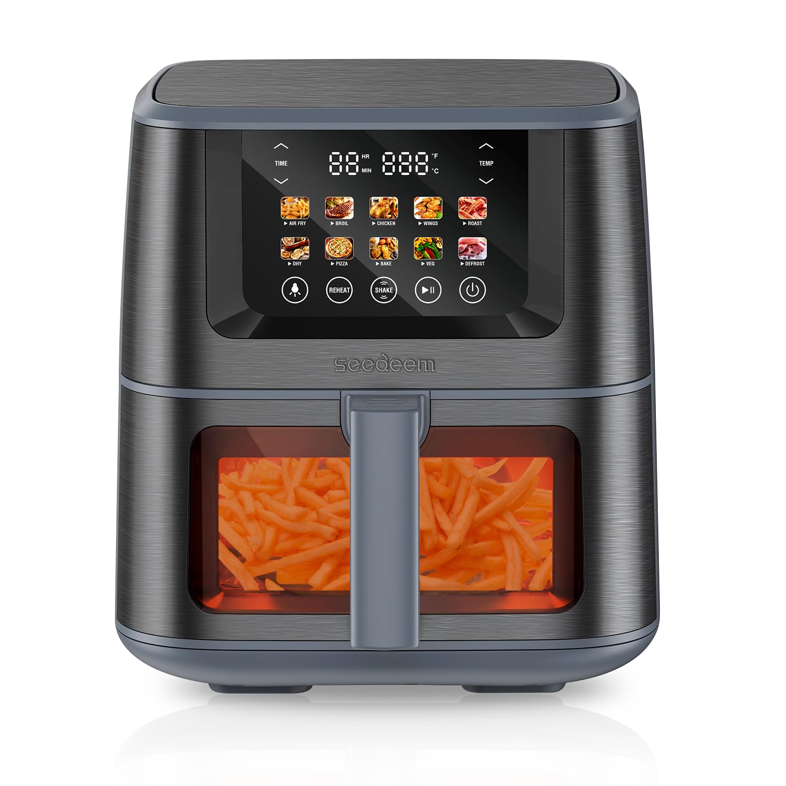 SEEDEEM Max XL Air Fryer 8QT, horno freidora de aire digital 10 en 1 con pantalla táctil a color y ventana de visualización, combo de horno tostador para asar, asar, deshidratar y hornear - Gary