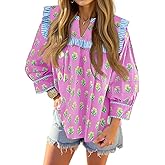 Tankaneo Womens Floral Babydoll Blouse Puff Sleeve Peplum Tops Casual Ruffle V Neck Flowy Boho Cute Shirts