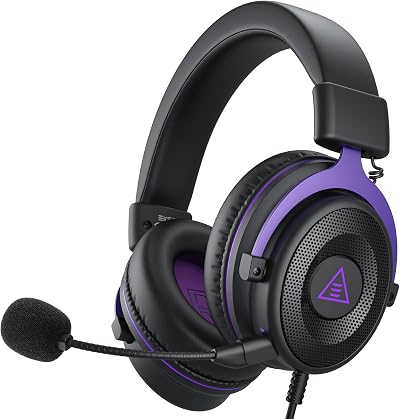 EKSA E900 Wired Gaming Headset Purple – 50mm Driver, Detachable Mic,