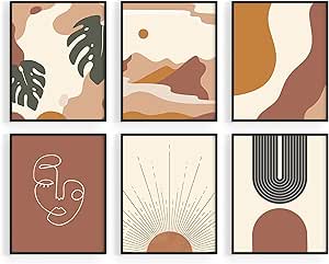 Haus and Hues Boho Prints Neutral Wall Art - Set of 6 Boho Art Prints Mid Century Modern Wall Art Boho Prints Wall Art Boho Home Decor Boho Prints for Wall Boho Wall Decor Boho (Black Framed) (8x10)