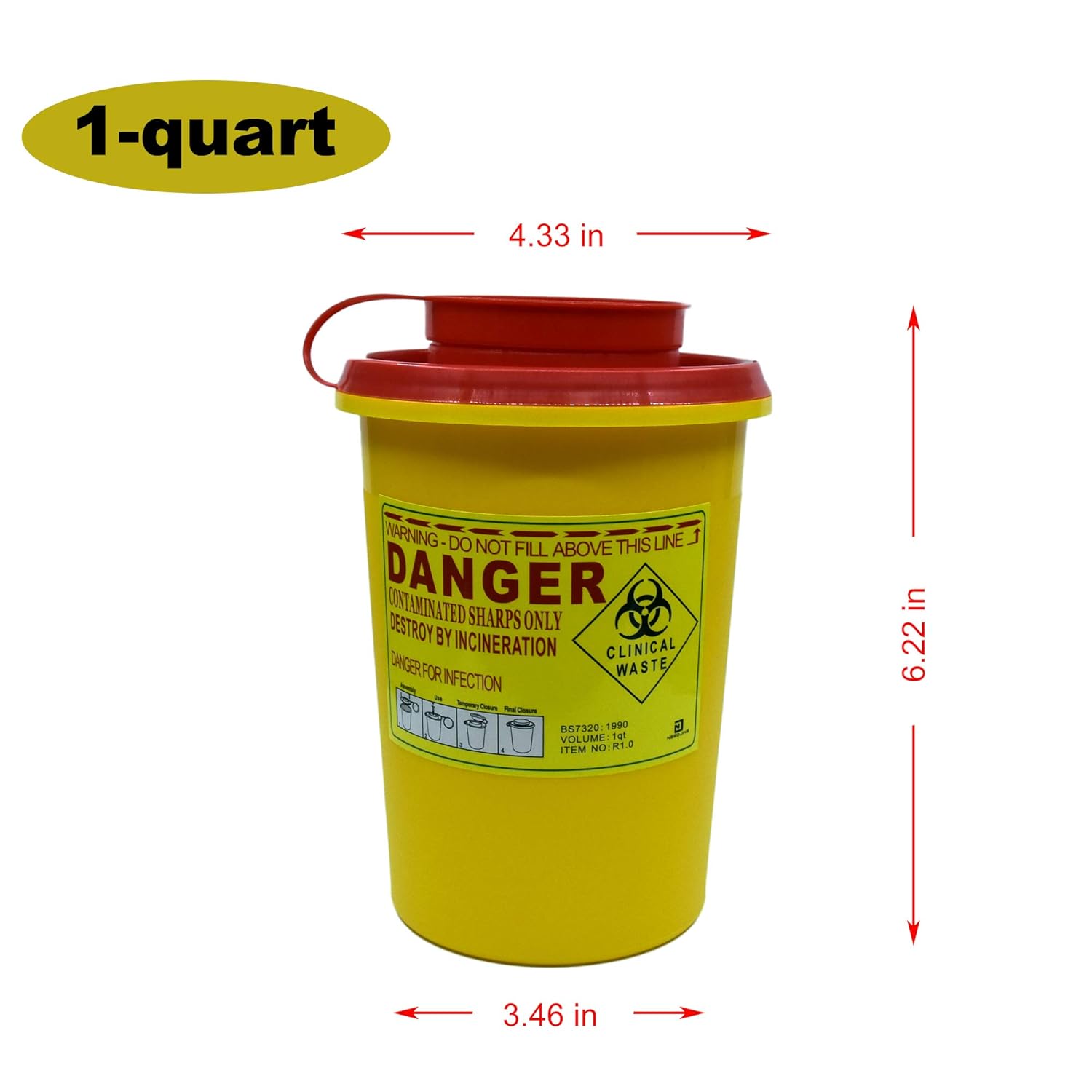 4-Pack Sharps Container（1 Quart）,Sharps Needle Disposal Containers,Biohazard Containers Sharps Box Small Sharps Container Needle Disposal Box: Industrial & Scientific