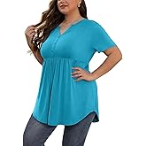 SHIJIALI Women's Plus Size Henley Shirts V Neck Button Tunic Tops Casual Short Sleeve Swing Flowy Tunic