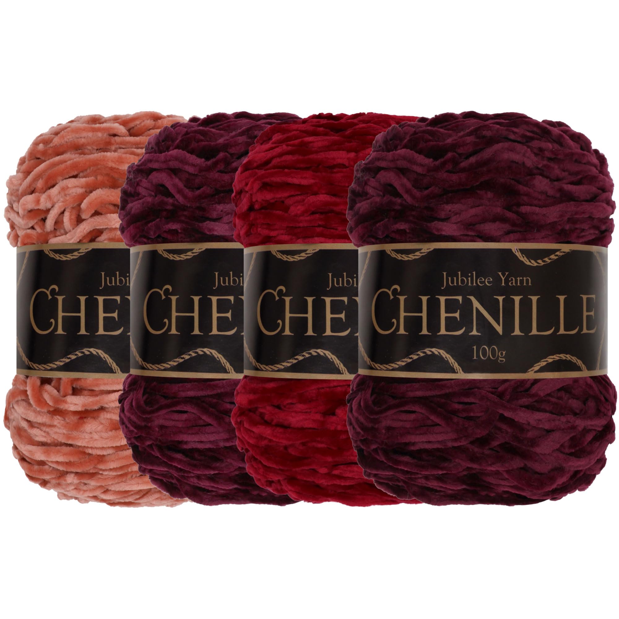 JubileeYarn Chenille Yarn - Worsted Weight - 100g/cake - Shades of Red - 4 Cakes — image 1