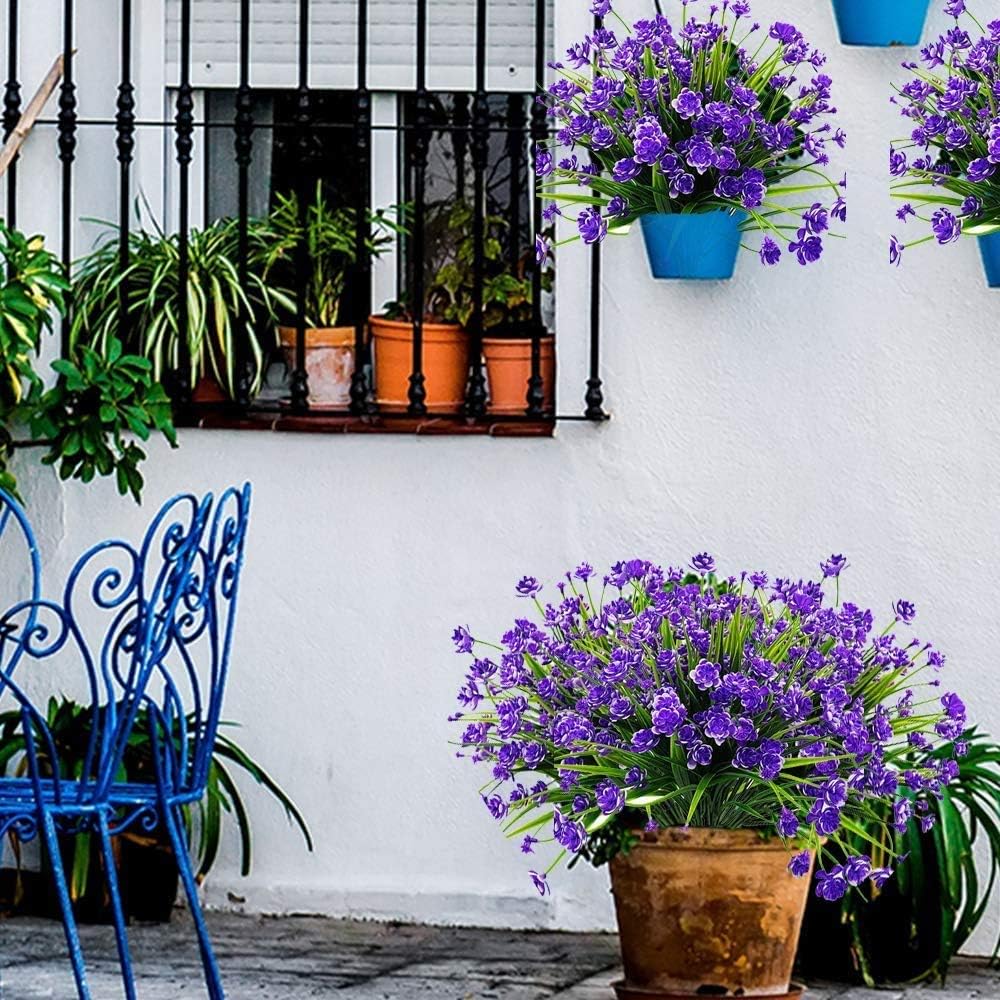Shiwaki 5Pcs Artificial plant 7-prong spring grass gypsophila bouquet decoration for Indoor Outside Hanging Planter Wedding Farmhouse Decor(Purple) - Image 4