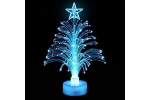 DEARMAMY Mini USB Christmas Tree Light for Desk, Mini Xmas 5-inch Color Changing Fiber Optic Artificial Small Tree Holiday Decoration with Star Topper - Perfect for Office, Bedroom, Home Christmas Decor