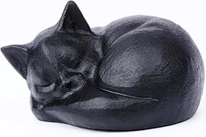 Ytbeoxk 2.1 Inch Black Obsidian Cat Crystal Statue, Healing Crystal Gemstones Decorations, Lucky Cute Kitten Figurines, Black Sleeping Cat Gifts Home Office Desk Decor for Kitten Lovers Woman Men