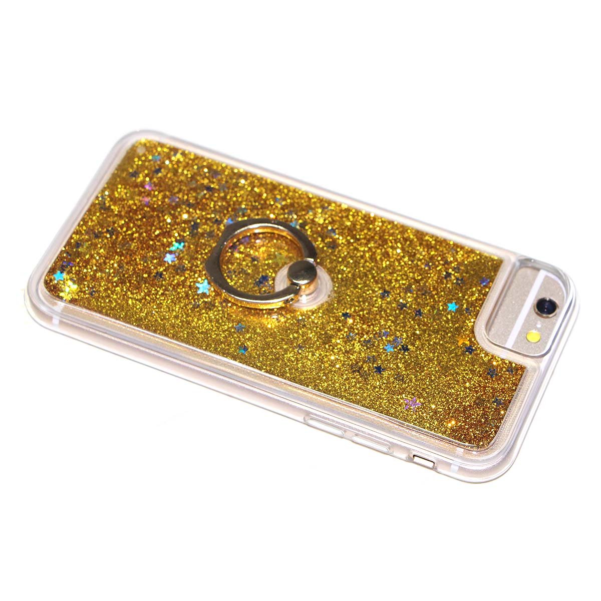 iPhone 7 Case,iPhone 8 Case with Ring Stand, i-Dawn Crystal Clear Soft TPU Glitter Bling Liquid Floating Quicksand Case Cover with Stand for iPhone 6/6s/7/8 (4.7 inch) (Gold)