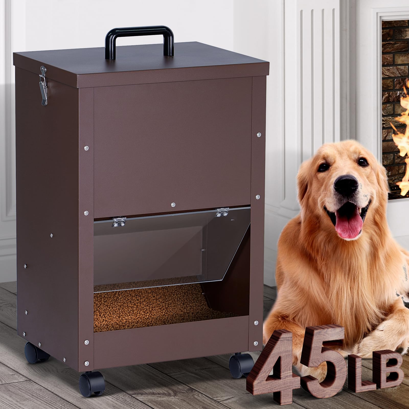 View of Automatic Dog Feeder Large Breed Outdoor 45lbs Dog Food Dispenser for ...