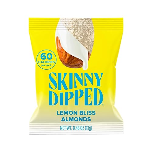 SkinnyDipped Lemon Bliss Almonds, Mini Snack Packs, Chocolate Covered Almonds, Low Sugar, Gluten Free, Healthy Snack, 24 Count