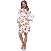 Women's Kimono Robe Short Knit Bathrobe Soft House Sleepwear Lightweight Ladies Loungewear