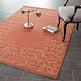 SAFAVIEH Washable Rug Outdoor Courtyard Collection - 6'7" x 9'6", Terracotta & Beige, Non-Shedding & Easy Cleaning, Ideal for