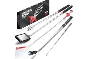 Telescoping Magnetic Pickup Tool Set, Inspection Mirrors and Four Claw Grabber Tool, Flexible LED Flashlight, Magnet Stick, C