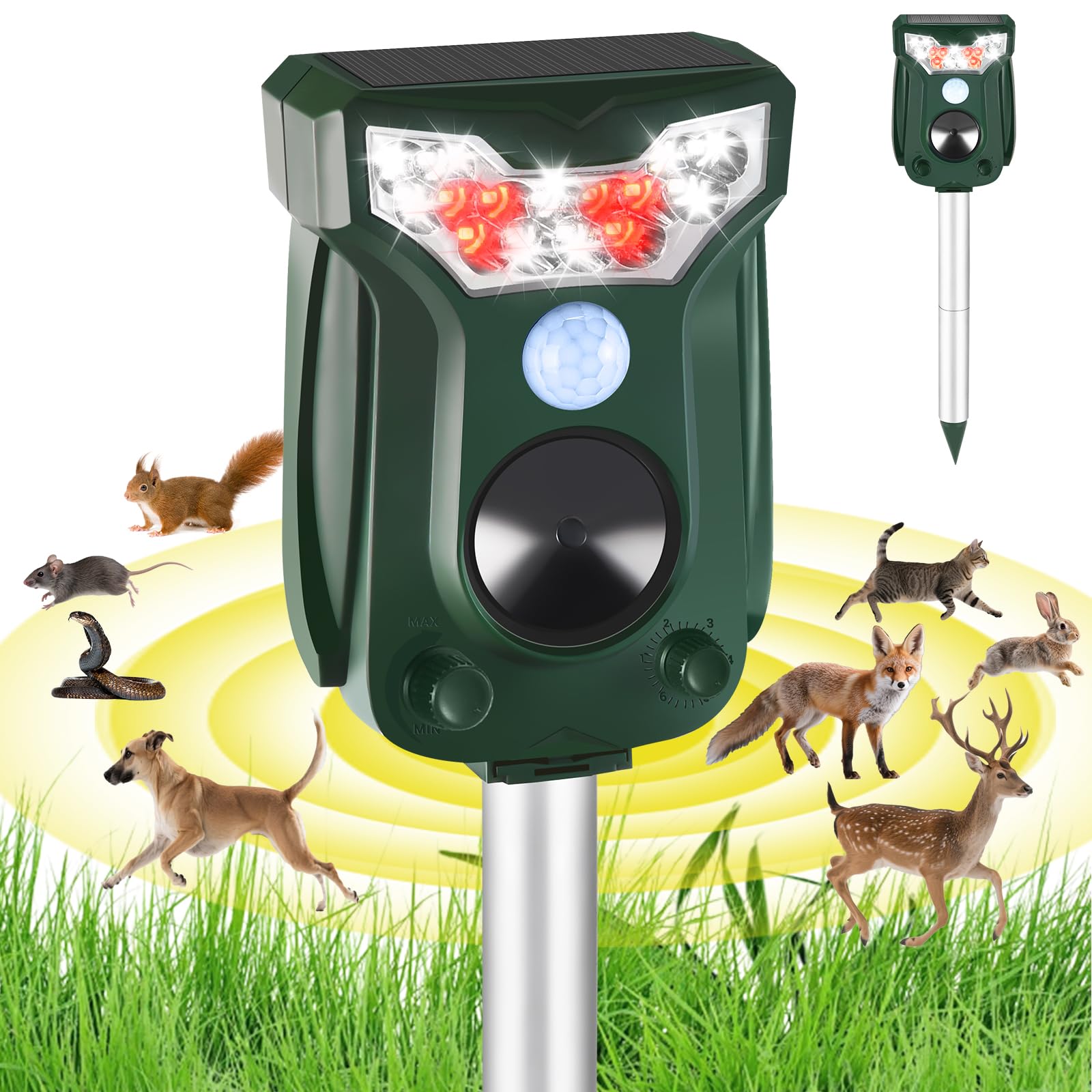 Photo 1 of 2 Pack Cat Repellent Outdoor Solar Ultrasonic Animal Repeller- Motion Activated Pest Deterrent Device for Cats, Dogs, Raccoons, Deer, Skunks,Rodents, Waterproof Scare Away Raccoon Deterrent Stakes