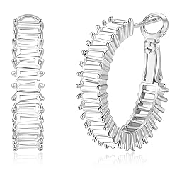 GLOQUAT CZ Silver Hoop Earrings 925 Sterling Silver