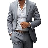i · FineLong Mens Suits Classic fit 2 Piece 2 Button Formal Tuxedo Jacket Suits Pants Set for Wedding Business Prom