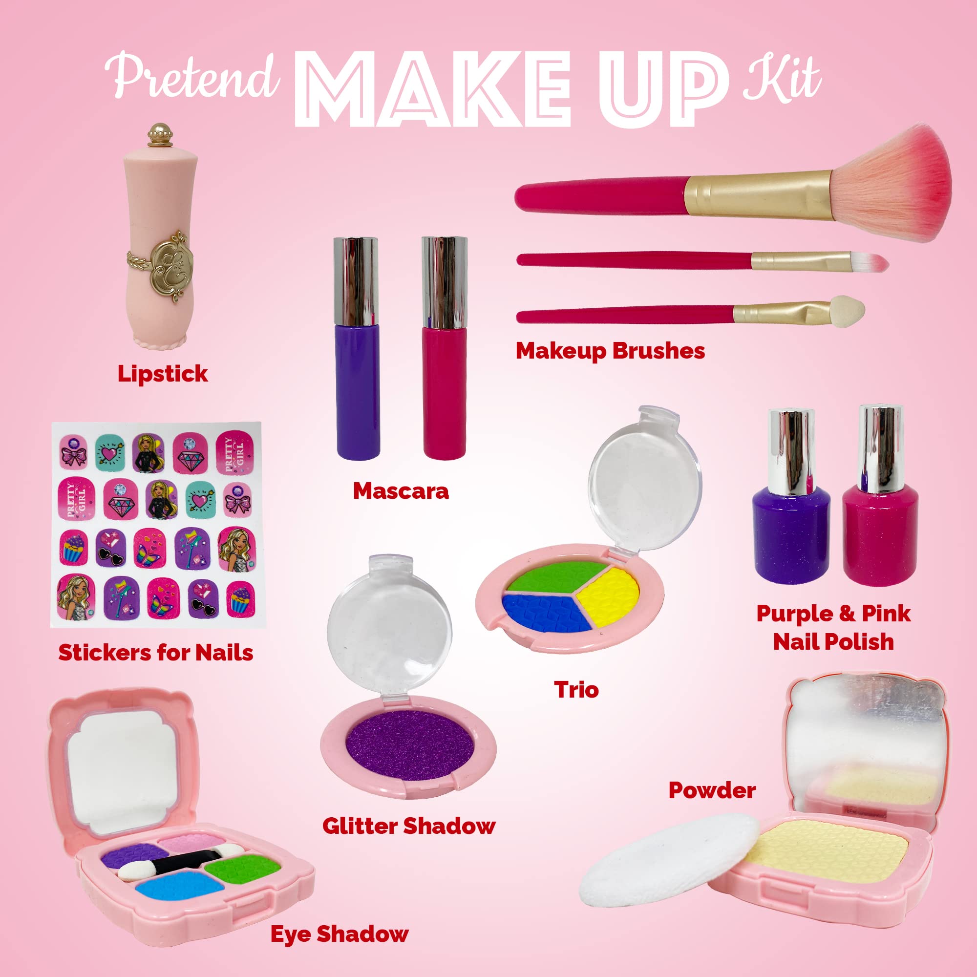 Little Girls' Play Makeup Set - Fake Makeup Kit with Cosmetic Bag & Accessories for 3+ Girls