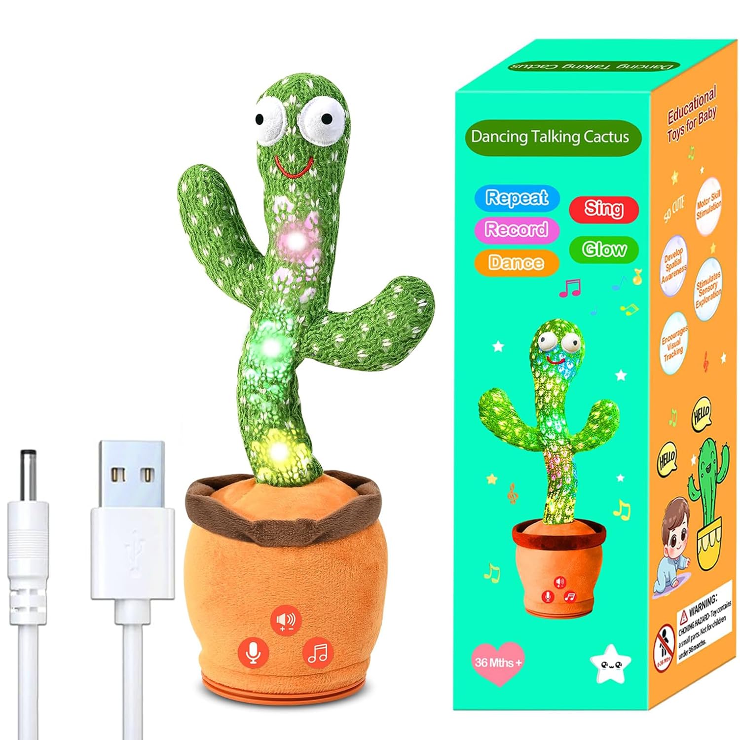 SANJOIN Rechargeable Dancing Talking Cactus Toy for