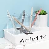 Uquelic Acrylic Pen Holder 2 Compartments Clear Desk Tidy Organizer view 5