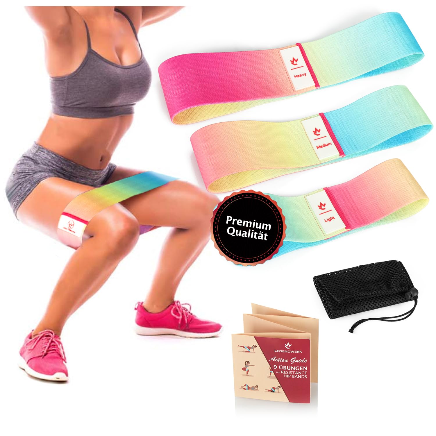 Legendwerk® fitness band set S, M, L - resistance bands for strength training - fitness bands - resistance bands - booty band - training band (03 pieces - Rainbow)