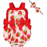 GRNSHTS Baby Girl Summer Romper Infant Floral Fruit Print Clothes Toddler Ruffles Bodysuit Sleeveless Strap One Piece Outfits