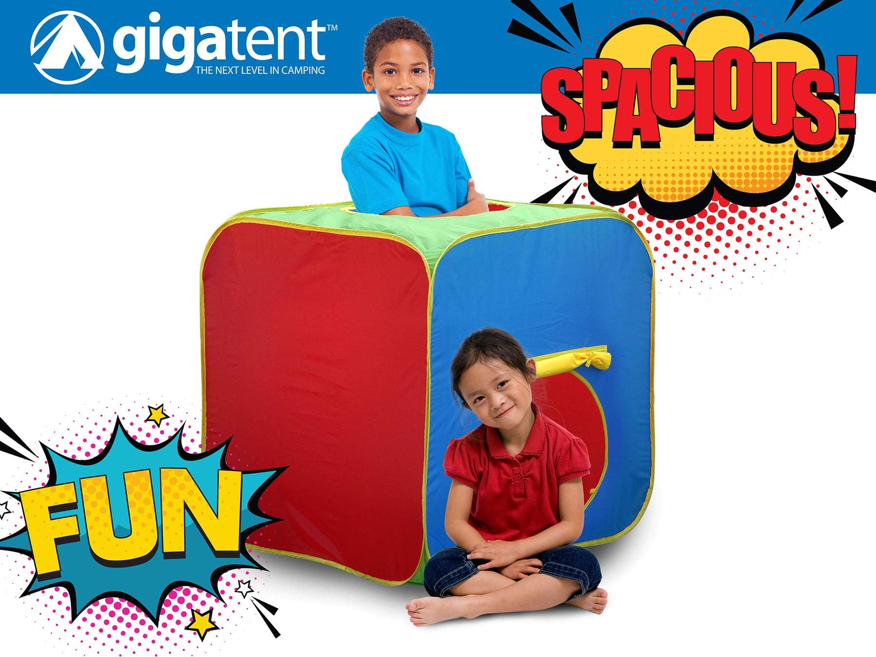 GigaTent Pop Up Kid's Play Cube Tunnel - Large Size, 3 Feet Tall x 3 Feet Long - Bright and Colorful, Easy Instant Assembly, Folds Flat - Includes Flat Storage Bag
