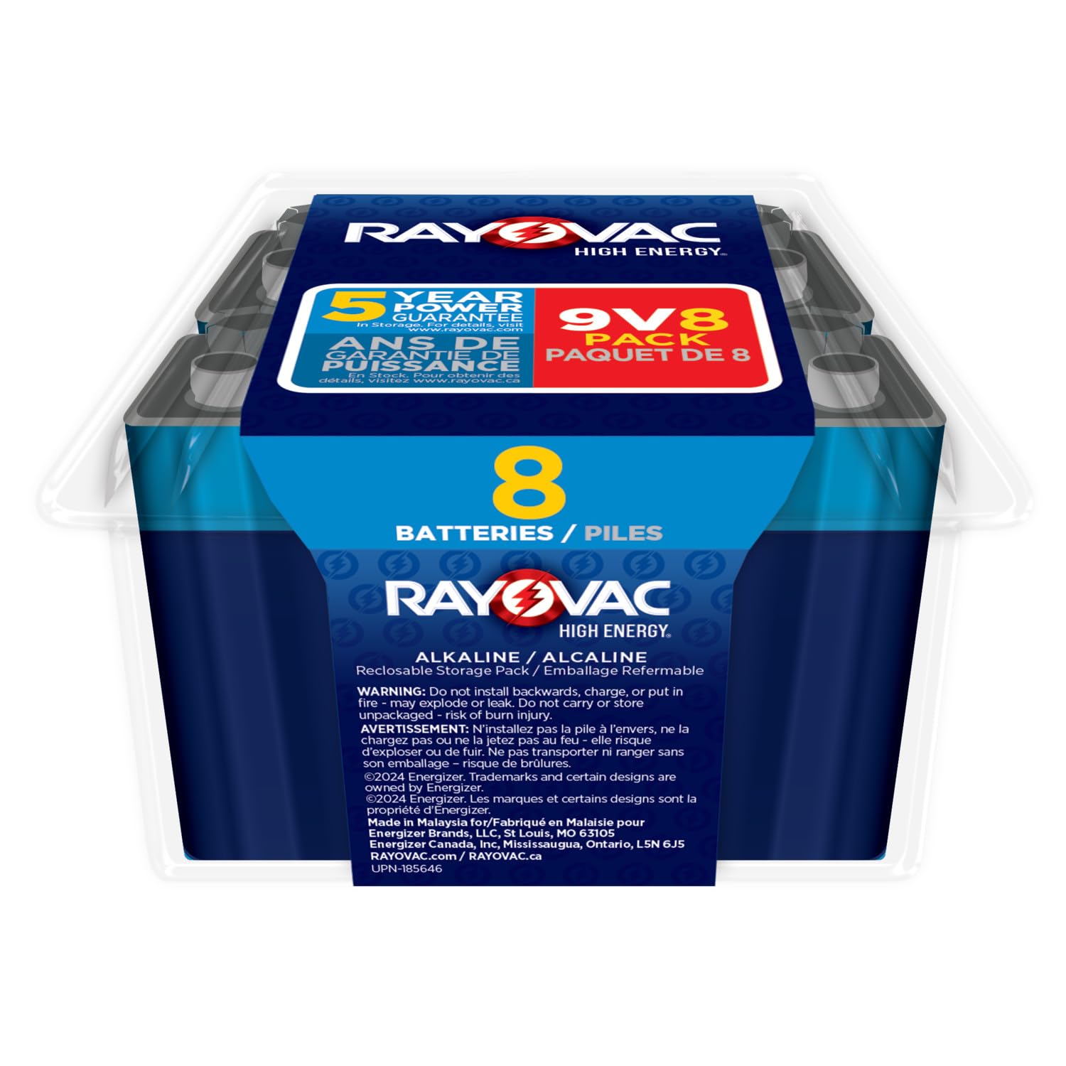 Rayovac High Energy 9V Batteries (8 Pack), Alkaline 9 Volt Batteries