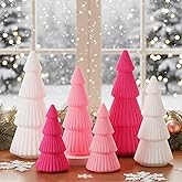 Thyle 6 Piece Pink Christmas Ornaments Velvet Christmas Tree, Cone-Shaped Indoor Xmas Decoration Centerpieces for Table Shelves, Living Room Home, Cabinet Mantel Decorations
