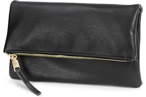 HOXIS Women's Zipper Foldover Clutch Vegan Leather Envelope Cross body Bag with Chain Strap