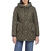 kate spade new york womens Water Resistant Quilted Hooded Jacket With Adjustable Waist