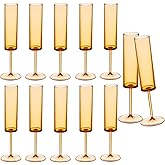 Amber Plastic Champagne Flutes, 12 Pcs Shatterproof Reusable High Clear Champagne Glasses, 6 oz Acrylic Unbreakable Elegant Party Drinking Cocktail Wine Glasses Wedding Birthday Bar Toasting Goblets