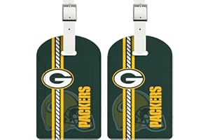 AYYQHC 2 Pack Leather Football Sport Fan Luggage Tag for Suitcase，Green Design Travel Suitcase Tag with Privacy Flap Address Labels