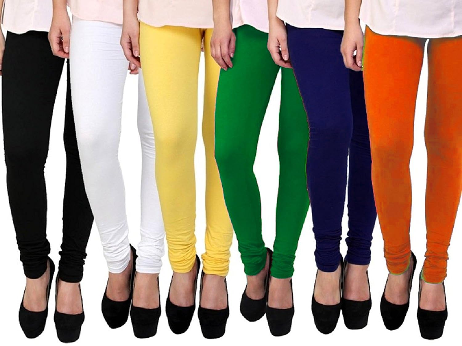 gopani multicolor cotton lycra women's leggings (6 combo black_white_green_yellow_orange_blue medium)