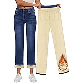 Yewfirm Women Fleece Lined Jeans Women's High Waisted Straight Leg Jeans Winter Fleece Lined Jean Pants