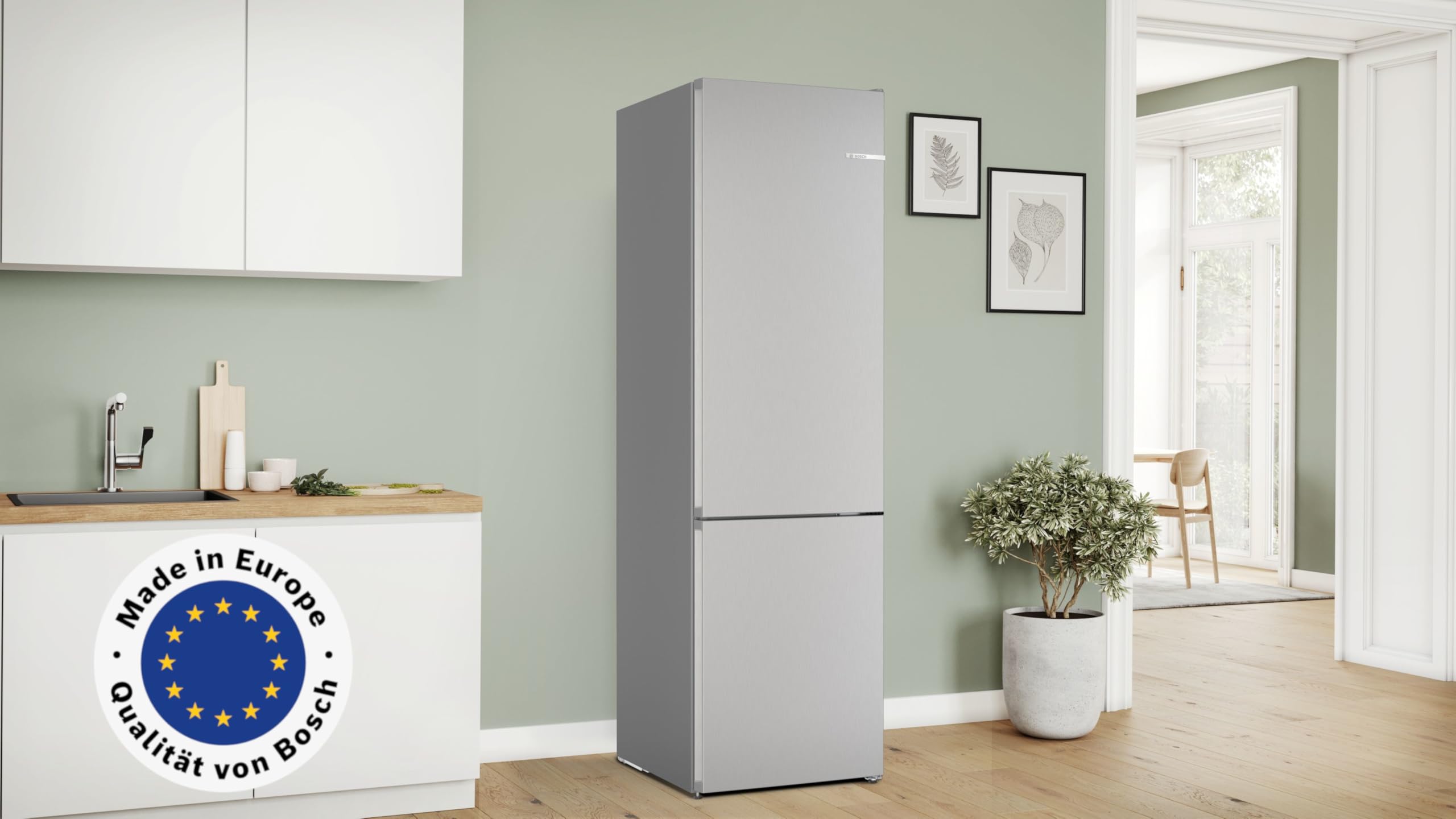 Bosch Freistehende Kühl-Gefrier-Kombination 203 x 60 cm, Serie 4, Total No Frost, VitaFresh XXL für länger frische Lebensmittel, Easy Access Shelf, Perfect Fit, Metall-Optik, KGN392LCG 2