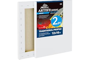 PHOENIX 12x16 Inch Pack of 2 Artist Canvas - Stretched Canvases for Painting - 3/4 Inch Profile, 100% Cotton 11 Oz. Gesso Primed White Blank Professional Canvas Oil & Acrylic Paints