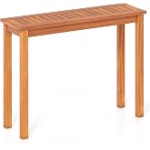 Tangkula Narrow Outdoor Dining Table, Solid Wood Furniture Patio Console Table with Slatted Tabletop, Wooden Buffet Bar Plant Stand for Garden Deck Entryway Porch Balcony