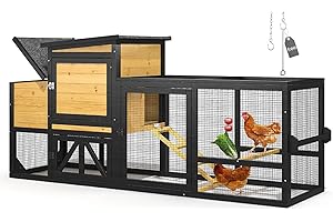 TIMHAKA 80" Chicken Coop for 2-4 Chickens with Wheels, Outdoor Wooden Hen House w/Nesting Box & Run Cage, Weatherproof for Backyard Poultry Pet Hutch, Removable Tray and Hanging Chicken Feeder