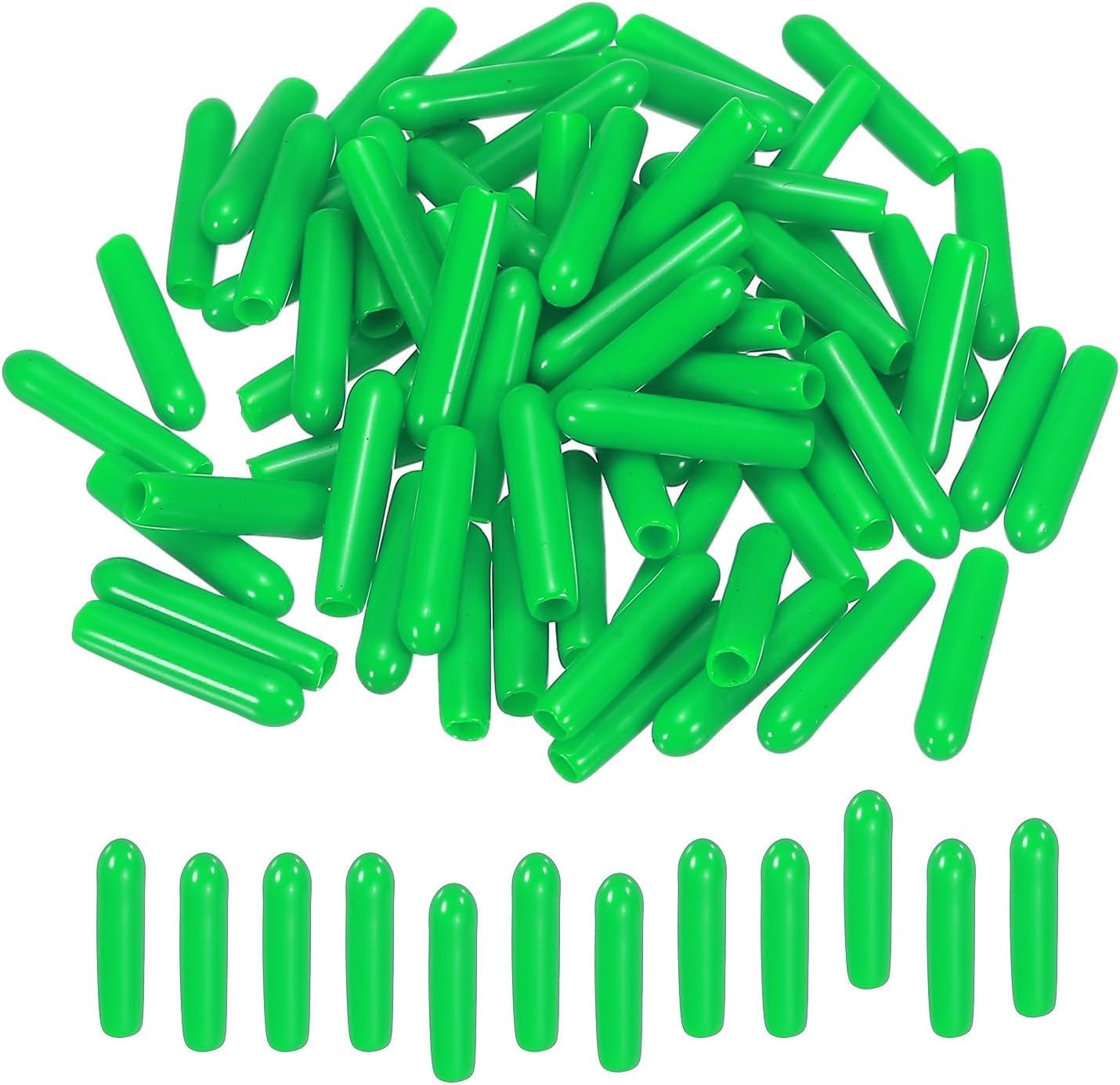 TA-VIGOR 200Pcs Rubber End Caps, 2mm ID Round Flexible Screw End Caps Thread Protectors, Green Vinyl Bolt Covers Rubber Covers for Screws, Tubes, Cables, Wires, etc
