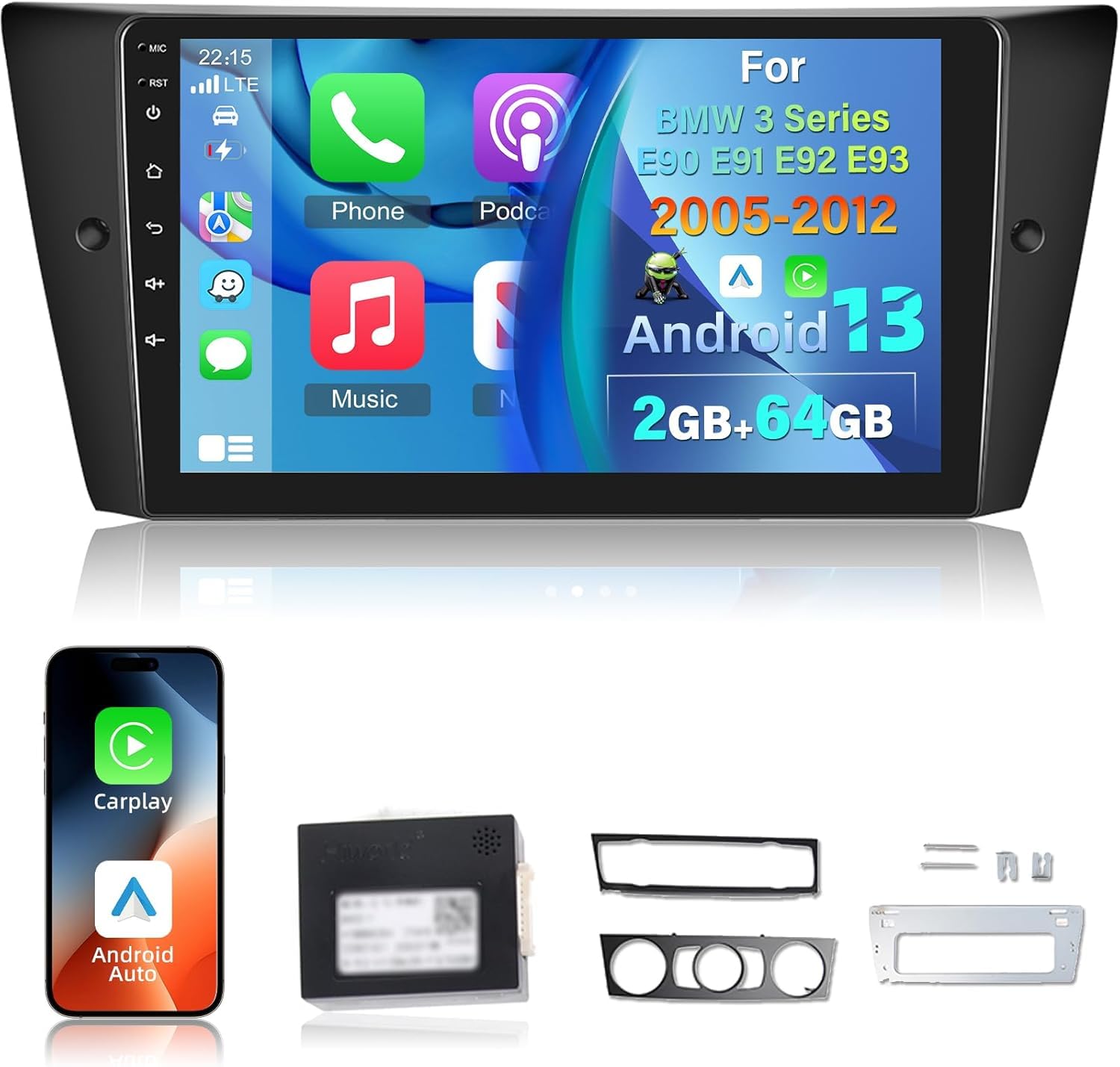 Photo 1 of [2+64G] for BMW 3 Series E90 E91 E92 E93 2005-2012 Android Radio, 9 inch Touchsceen BMW Car Stereo - Wireless Carplay and Android Auto, 5G,WiFi, GPS, DSP, Multiple UI, SWC + Canbus + Rearview Camera
