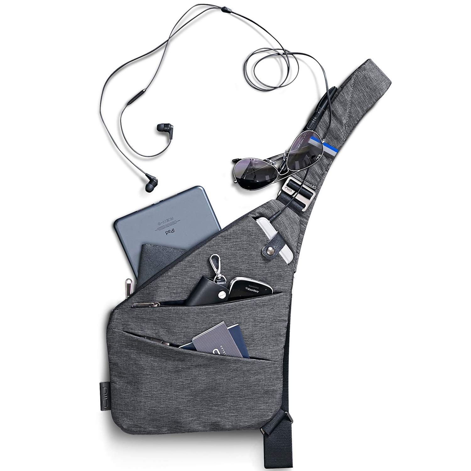 NIID-FINO Sling Chest Bag Crossbody Shoulder Backpack Waterproof Anti Theft Multipurpose Daypack for Men Outdoor Travel (Gray, Right Hand)