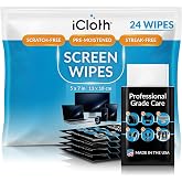 iCloth Screen Cleaner Wipes Individually Wrapped Travel Size Streak-Free (24 Large Wipes)