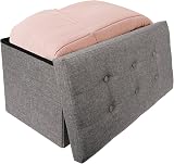 Dripex Large Folding Storage Ottoman Grey Linen 80L 76x38x38 cm view 7