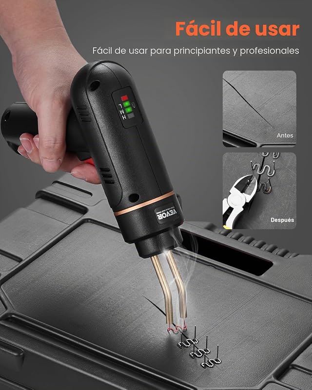 Soldadora de plástico sem fios de 120 W com 400 peças de 4 tipos de grampos quentes, pistola de soldadura recarregável de grampos quentes, para reparação de fissuras em plástico, 225 x 160 x 53 mm
