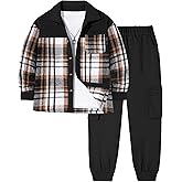Jrbybazy Boys Clothes 2Pcs Plaid Shirt and Pocket Sweatpants Outfits for Fall Winter Boy Clothes Sets 6-14 Years