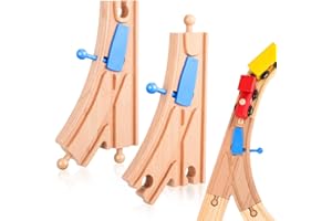 Beaupretty 2pcs Wooden Train Track Switch Set Safe Wood Construction Curved Track Accessories for Train